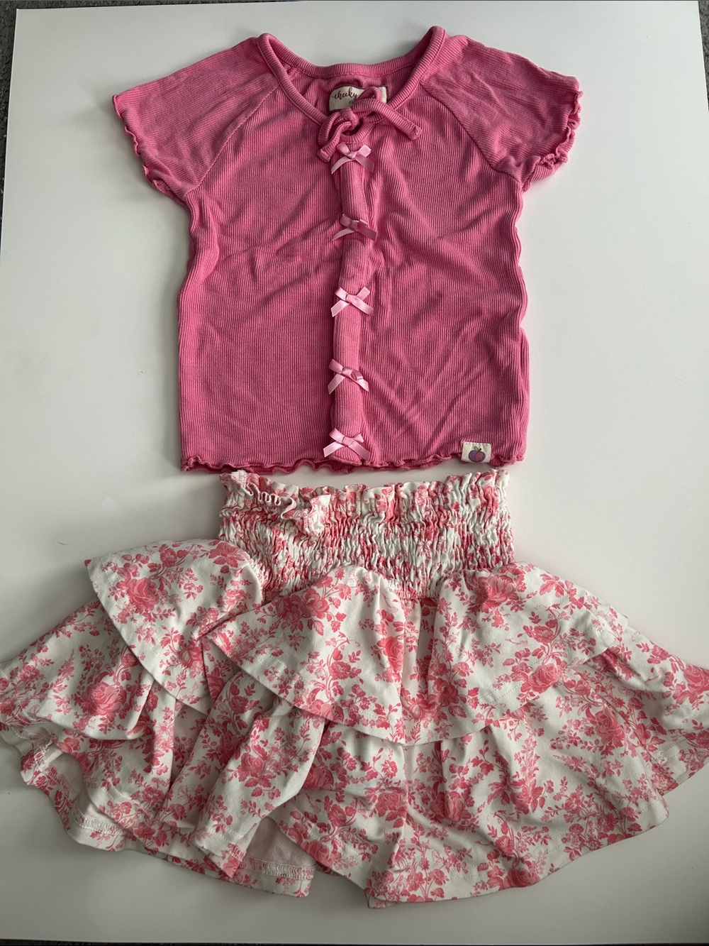 cheeky plum Pink Top and Floral Ruffle Skirt Set
